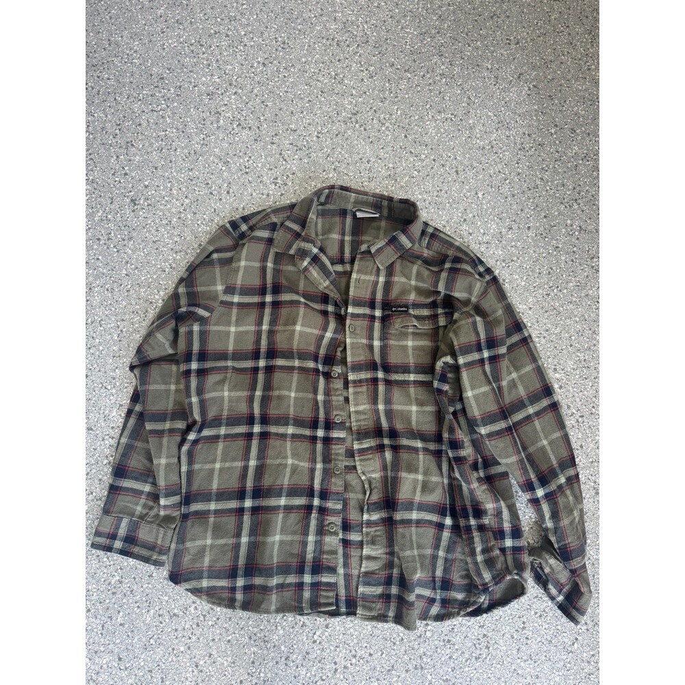 Mens Columbia XL Green/Orange Button Down Flannel Shirt XL